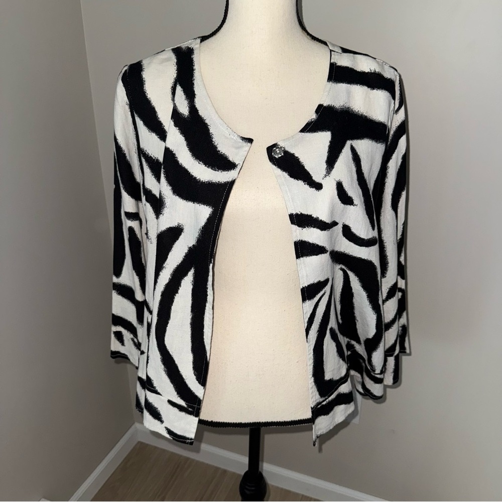 For Cynthia Black and White Fun‎ Zebra Print Blazer Swing Jacket size medium